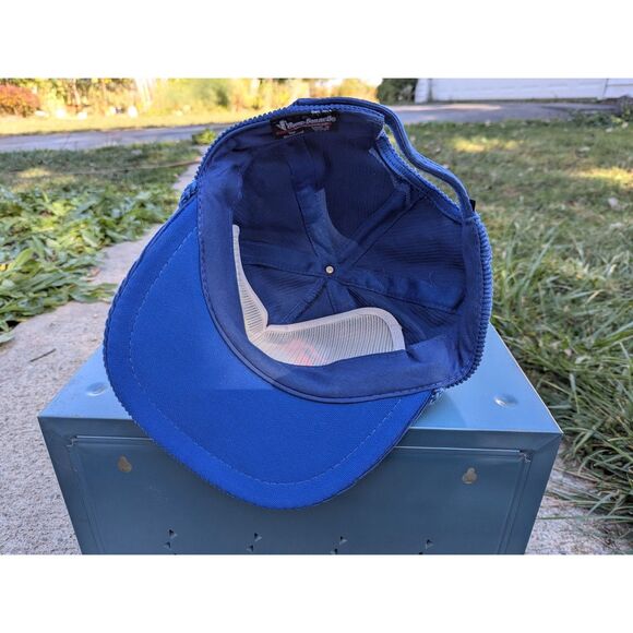 VTG Corduroy Ski Trucker Hat OS Retro Colorful Embroidered Bump Bonnetts Blue - Picture 8 of 11